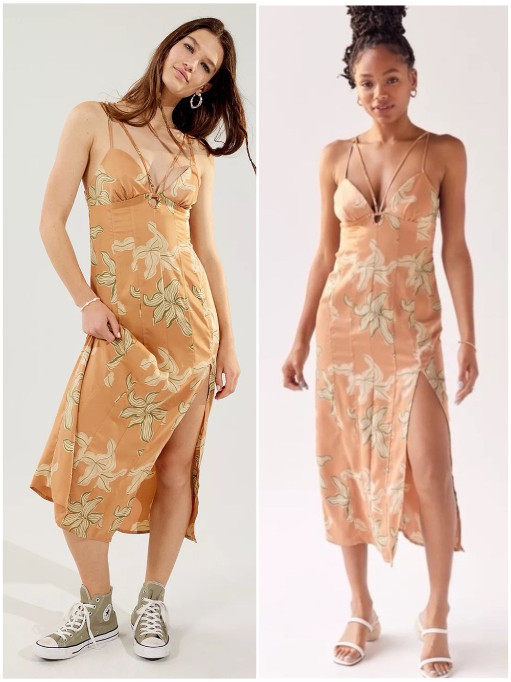 NEW Urban Outfitters First Light Lace Up Floral Slip Midi Dress NWT Vacation.L14